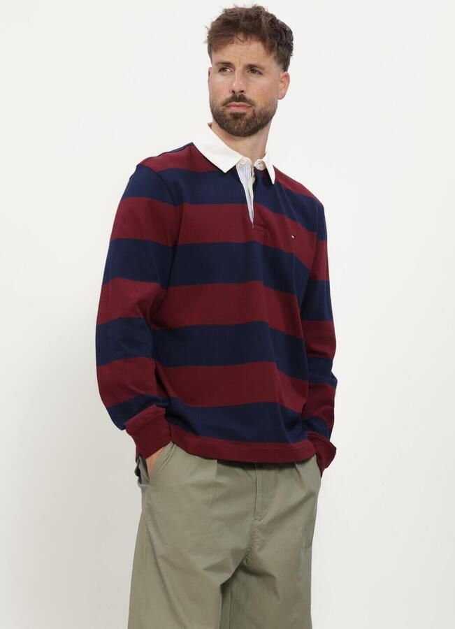 Tommy Hilfiger Rugby regular fit gestreepte sweater bordeaux donkerblauw