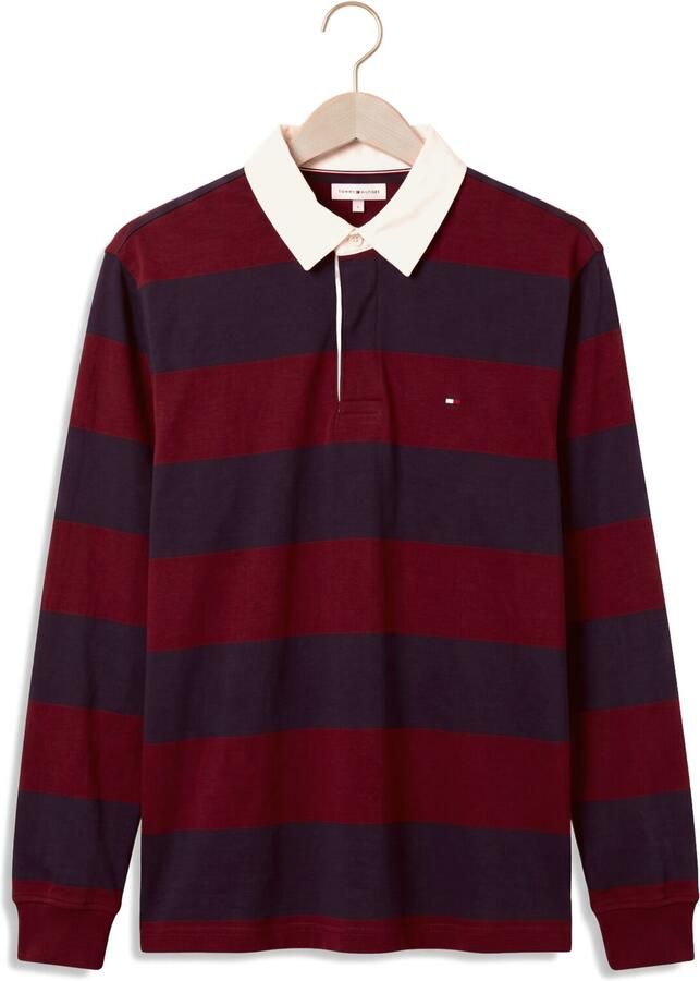 Tommy Hilfiger Rugby regular fit gestreepte sweater bordeaux donkerblauw - Foto 2