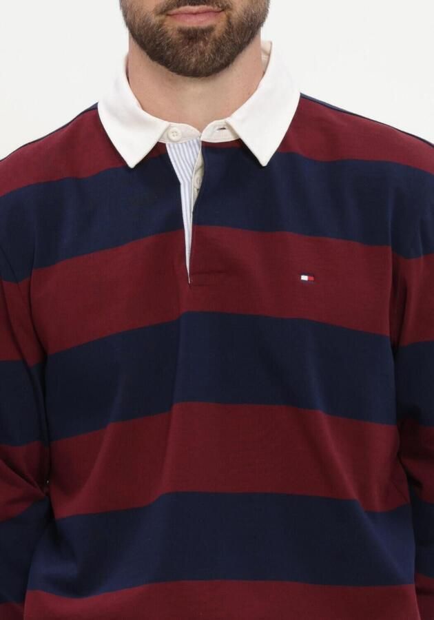 Tommy Hilfiger Rugby regular fit gestreepte sweater bordeaux donkerblauw - Foto 4
