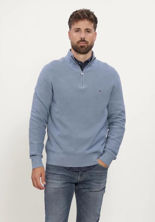 TOMMY HILFIGER Heren Truien & Vesten Pima Ctn Cash Structure Zip Mock Lichtblauw