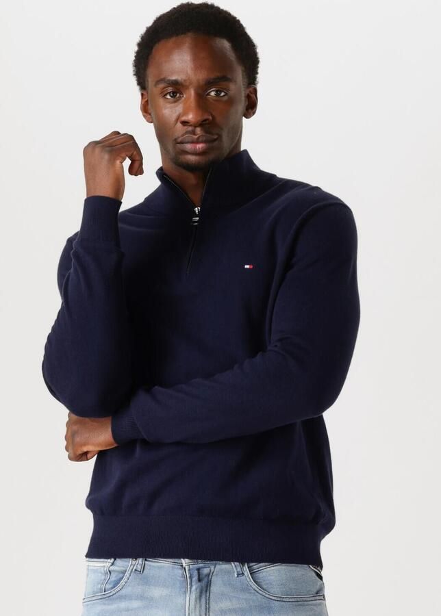 Tommy Hilfiger Blauwe Pima Organisch Katoen Kasjmier Zip Mock Gebreid Blue Heren - Foto 4
