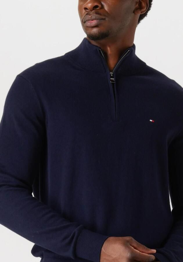 Tommy Hilfiger Blauwe Pima Organisch Katoen Kasjmier Zip Mock Gebreid Blue Heren