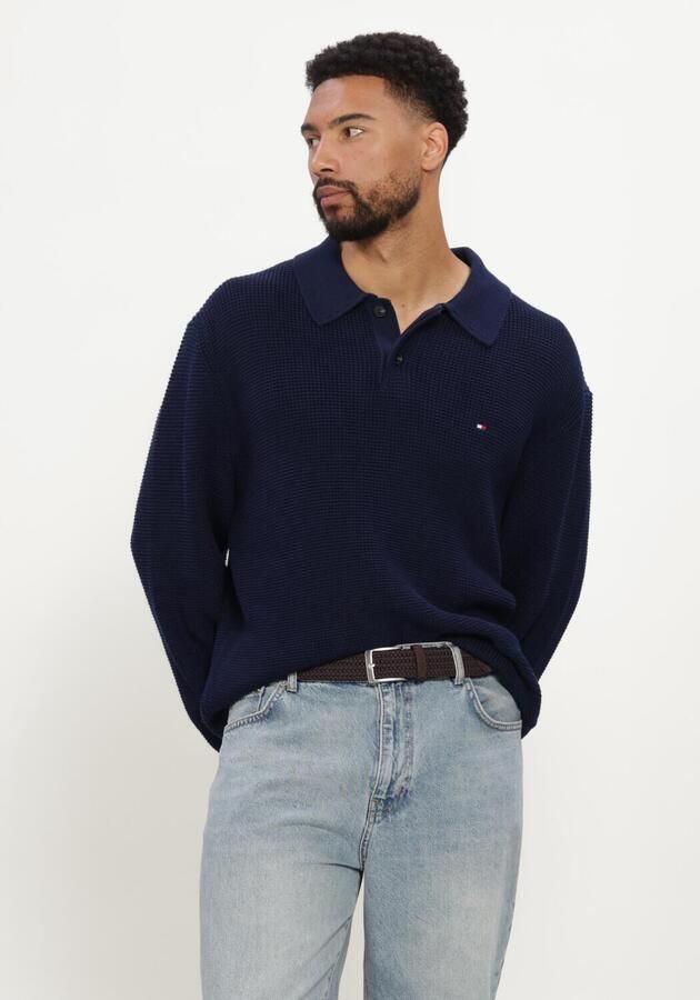 TOMMY HILFIGER Heren Truien & Vesten Waffle Structure Rugby Donkerblauw
