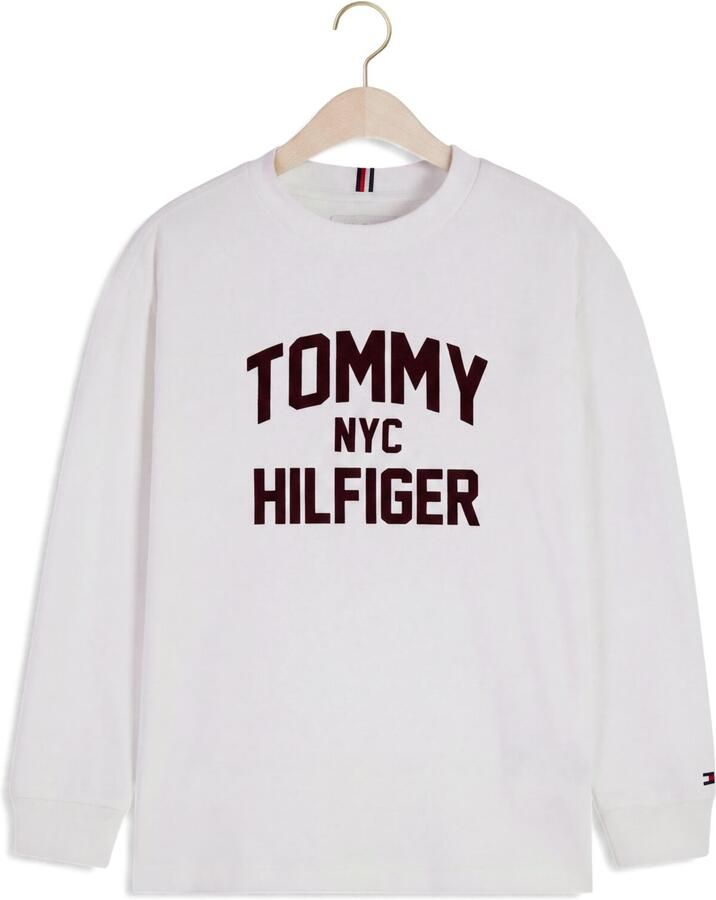 Tommy Hilfiger longsleeve met logo wit Jongens Katoen Ronde hals Logo