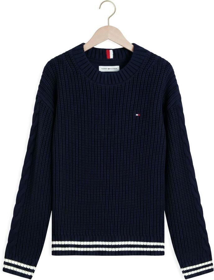 TOMMY HILFIGER Jongens Truien & Vesten Placed Sleeve Cable Sweater Donkerblauw
