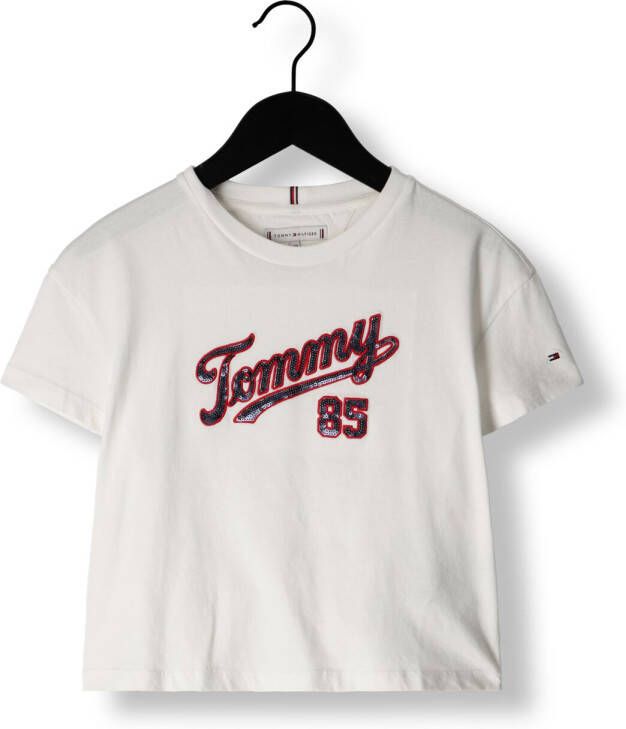 Tommy Hilfiger T-shirt van biologisch katoen wit Meisjes Katoen (biologisch) Ronde hals 176