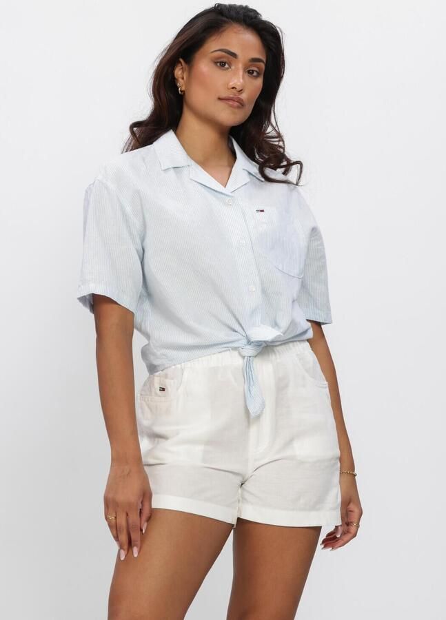 Tommy Jeans regular fit linnen blouse van mix van linnen met strikdetail