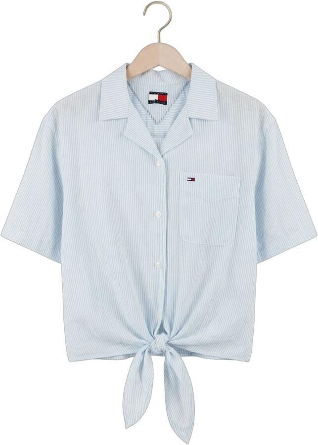 Tommy Jeans regular fit linnen blouse van mix van linnen met strikdetail - Foto 2