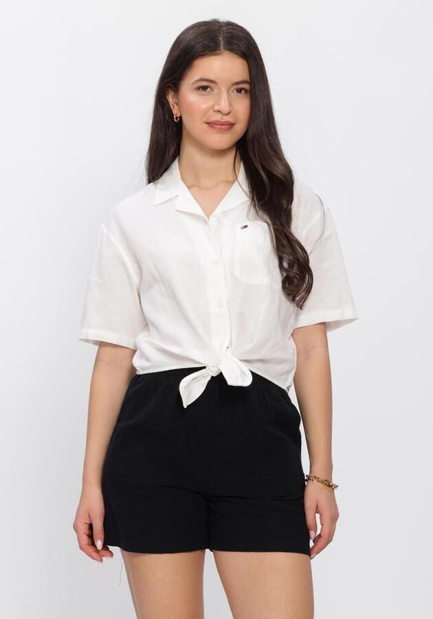 Tommy Jeans regular fit linnen blouse van mix van linnen met strikdetail