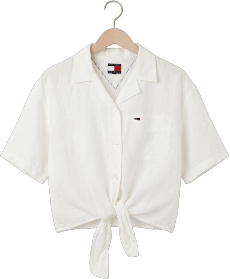 Tommy Jeans regular fit linnen blouse van mix van linnen met strikdetail - Foto 2