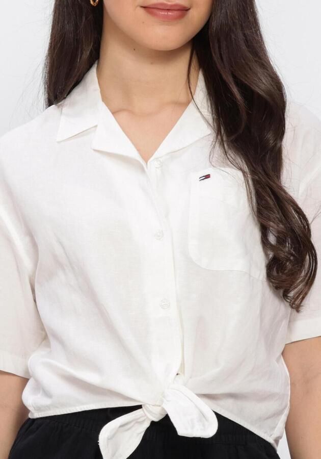 Tommy Jeans regular fit linnen blouse van mix van linnen met strikdetail - Foto 4