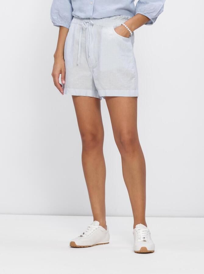 Tommy Jeans straight regular waist gestreepte casual short met linnen lichtblauw