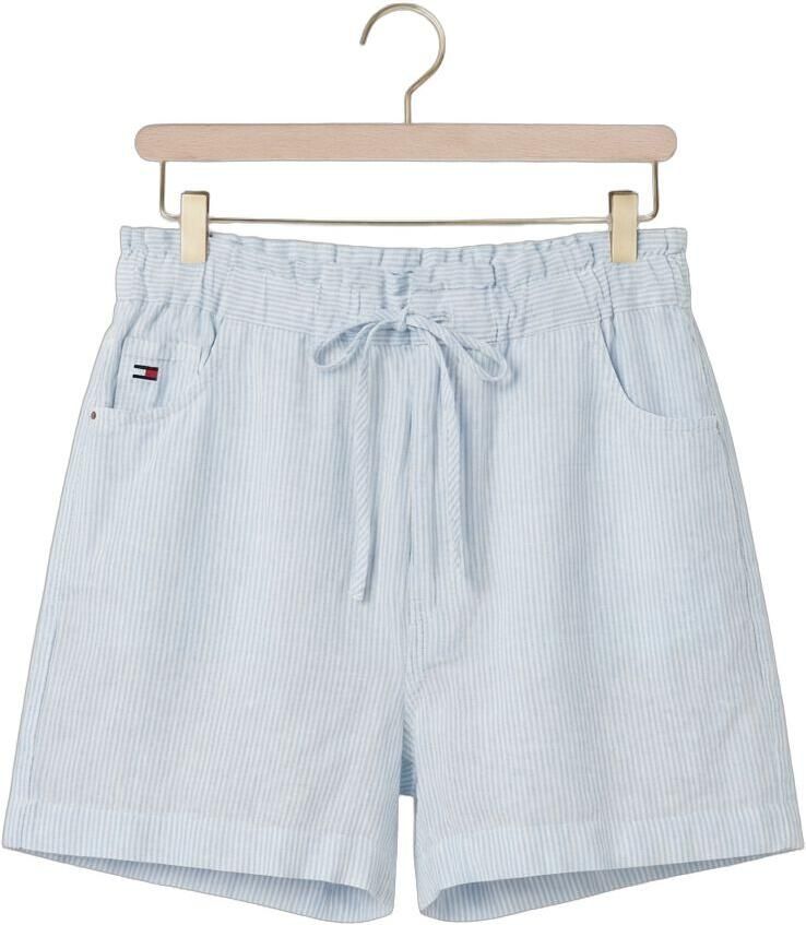 Tommy Jeans straight regular waist gestreepte casual short met linnen lichtblauw - Foto 2