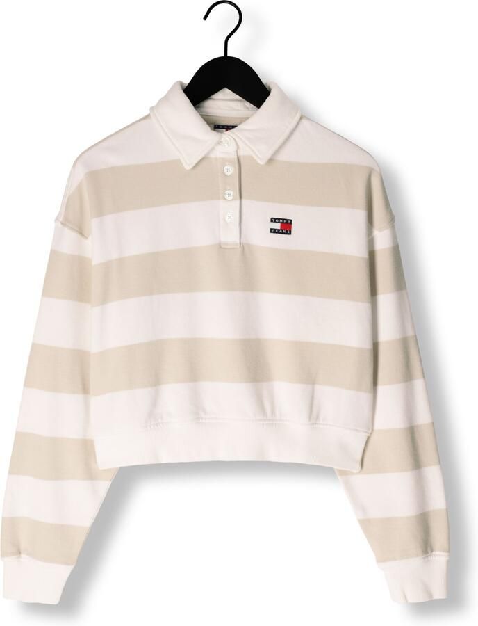 Tommy Jeans Beige Gestreept Polo Shirt met Lange Mouwen Beige Dames