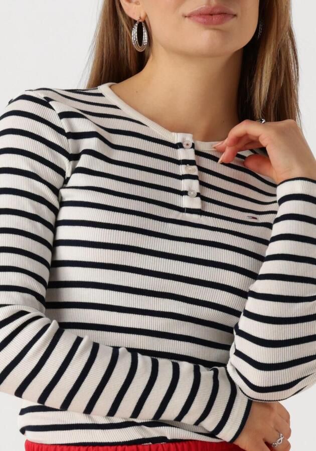 TOMMY JEANS Dames Tops & T-shirts Tjw Slim Button Rib C-neck Ls Ext Blauw