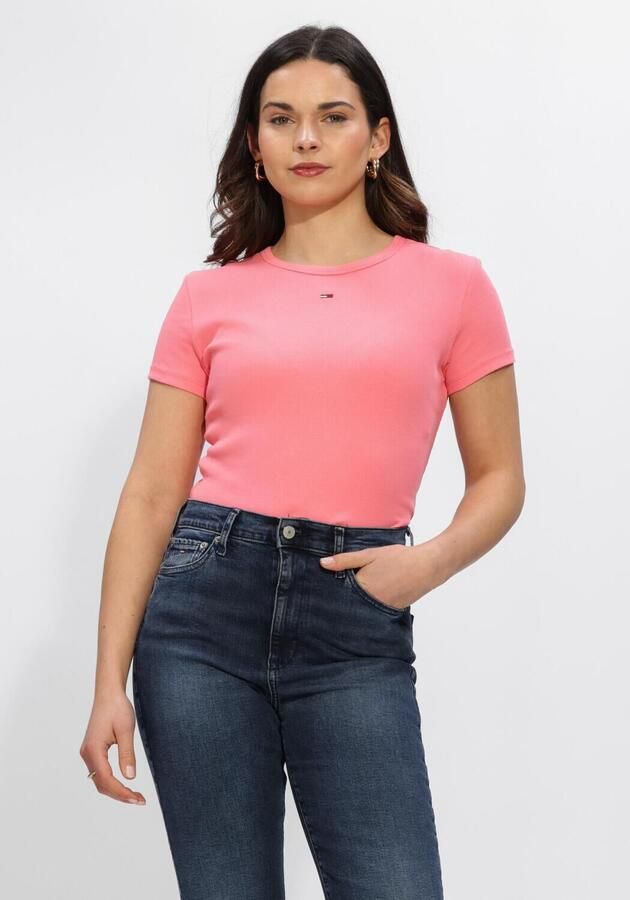 TOMMY JEANS Dames Tops & T-shirts Tjw Slim Essential Rib Ss Ext Roze