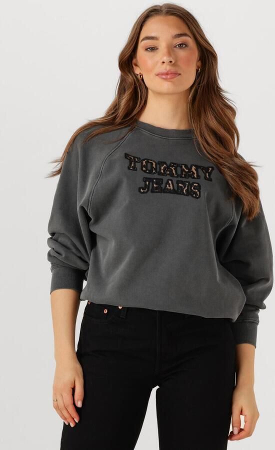 TOMMY JEANS Dames Truien & Vesten Tjw Bxy Leopard Varsity Crew Donkergrijs - Foto 4