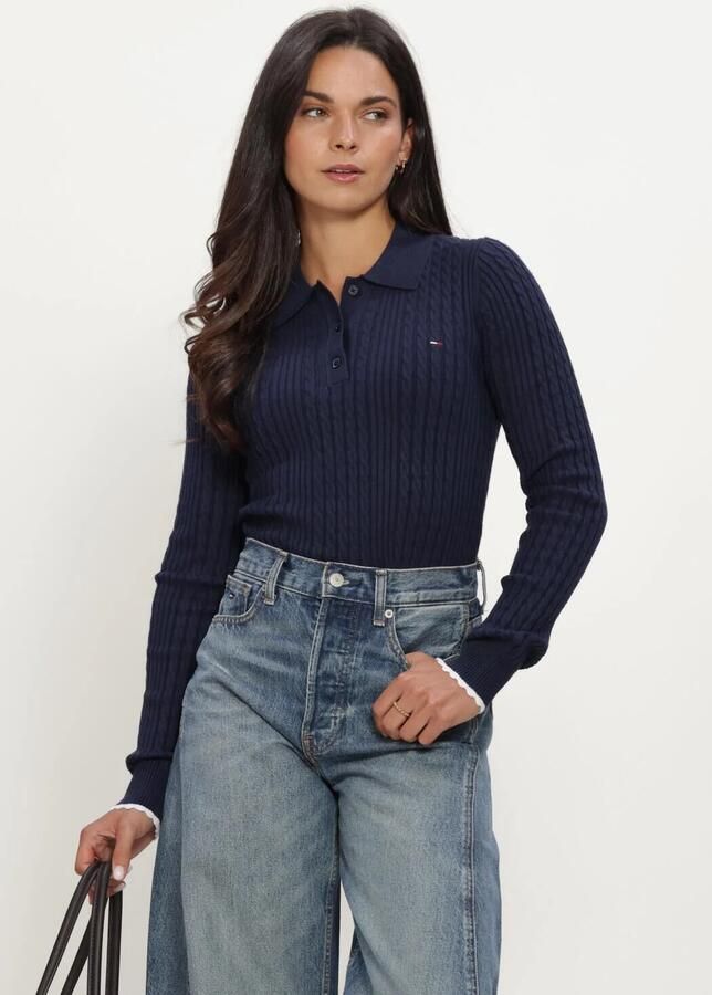 TOMMY JEANS Dames Truien & Vesten Tjw Micro Cable Polo Sweater Ext Donkerblauw