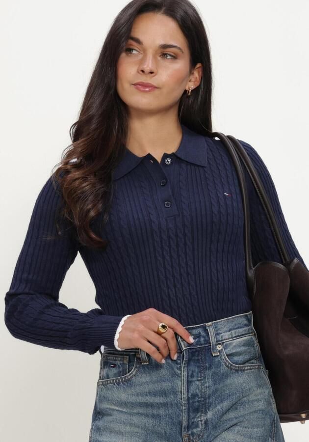 TOMMY JEANS Dames Truien & Vesten Tjw Micro Cable Polo Sweater Ext Donkerblauw - Foto 3