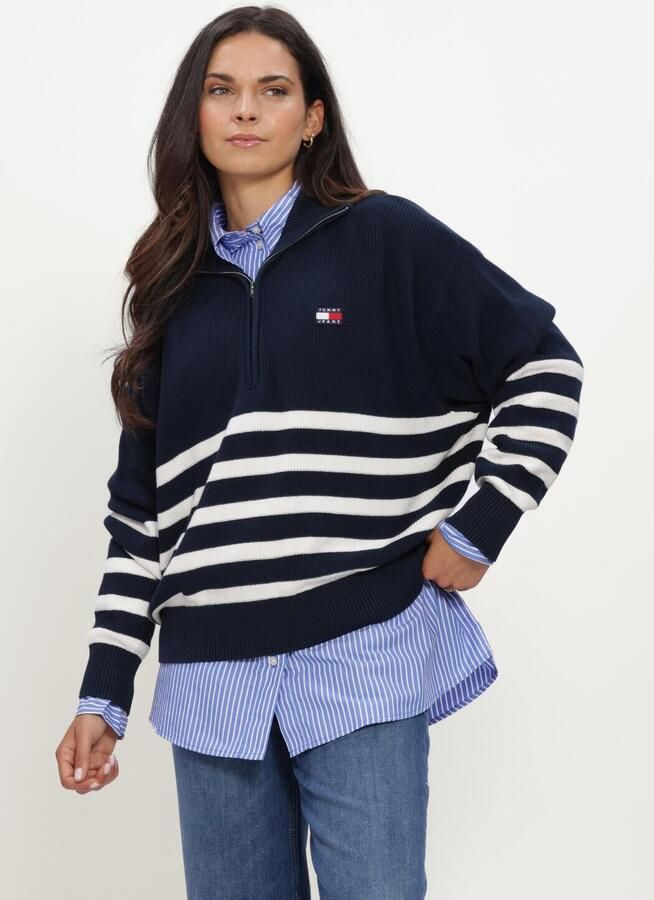 TOMMY JEANS Dames Truien & Vesten Tjw Stripe Quarter Zip Sweater Donkerblauw