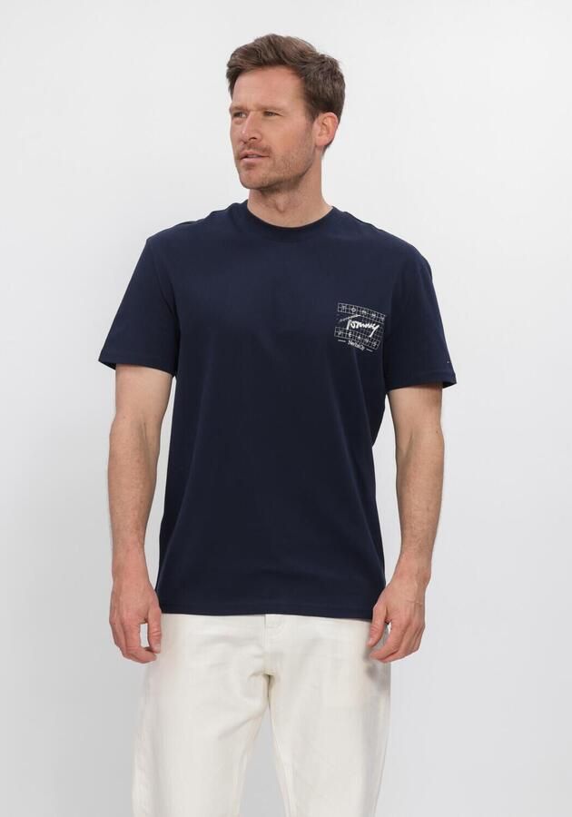 TOMMY JEANS Heren Polo's & T-shirts Tjm Reg Sign Flag Ss Tee Ext Donkerblauw