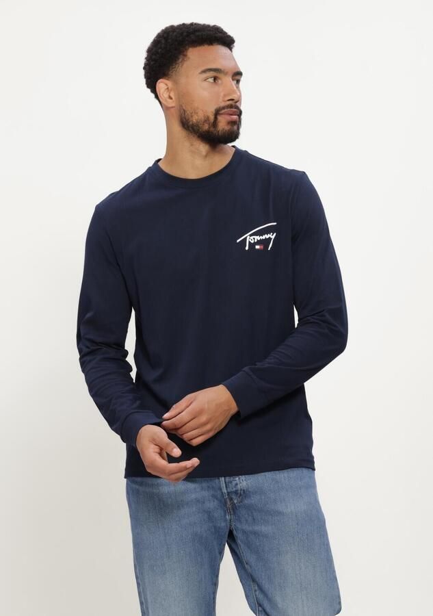 TOMMY JEANS Heren Polo's & T-shirts Tjm Slim Signature Chest Tee Ls Donkerblauw
