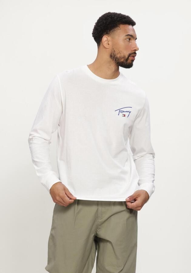 TOMMY JEANS Heren Polo's & T-shirts Tjm Slim Signature Chest Tee Ls Wit