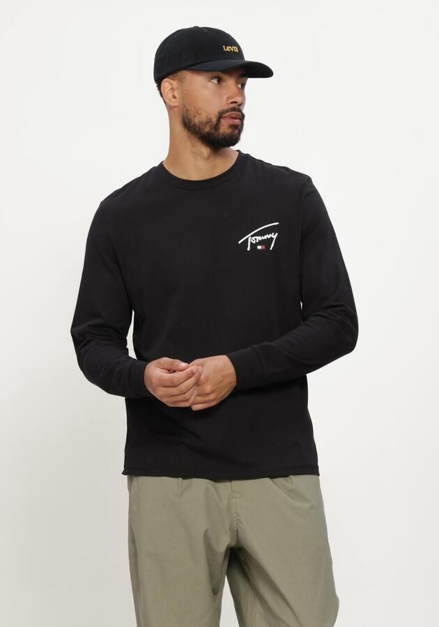 TOMMY JEANS Heren Polo's & T-shirts Tjm Slim Signature Chest Tee Ls Zwart