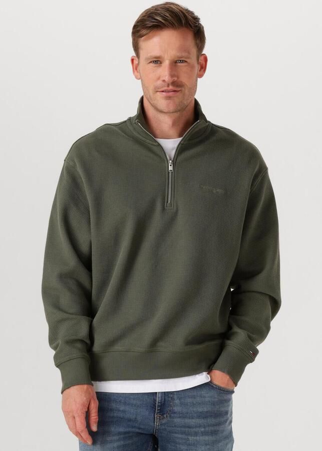 TOMMY JEANS Heren Truien & Vesten Tjm Rlx Waffle Script Qrtr Zip Groen - Foto 4