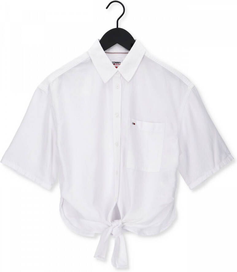TOMMY JEANS Blouse met korte mouwen TJW FRONT TIE SHIRT met -merklabel op borsthoogte