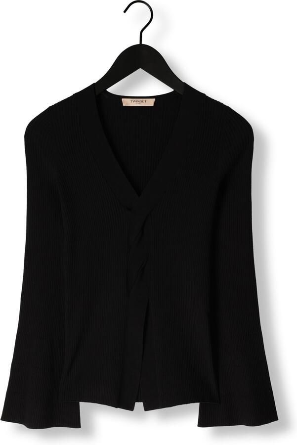 Twinset Zwarte V-hals Sweaters met Geribbelde Details Black Dames - Foto 3