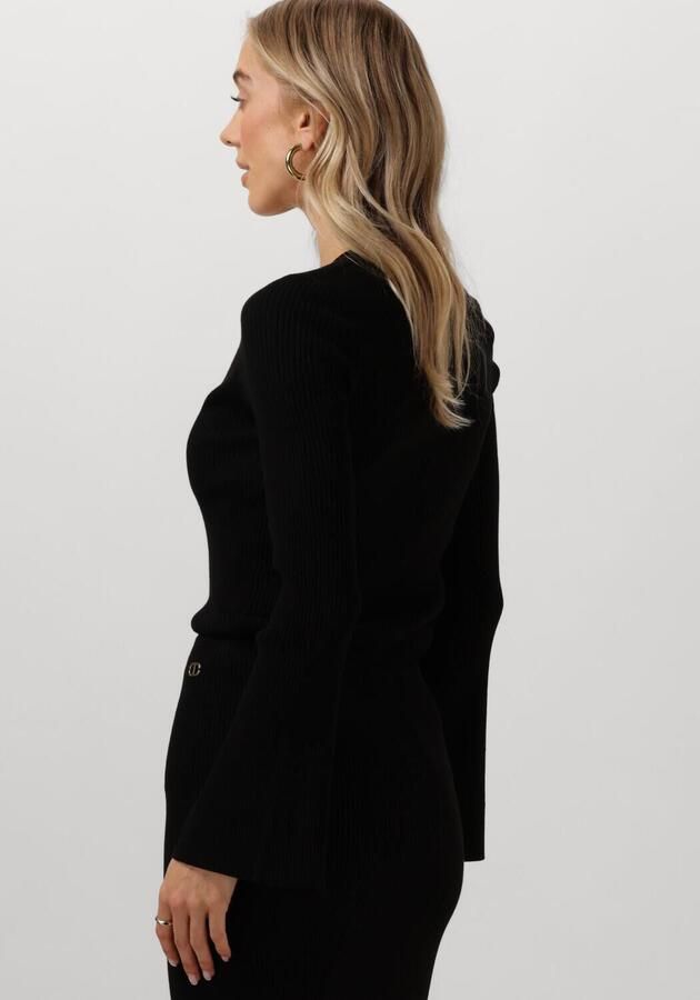 Twinset Zwarte V-hals Sweaters met Geribbelde Details Black Dames