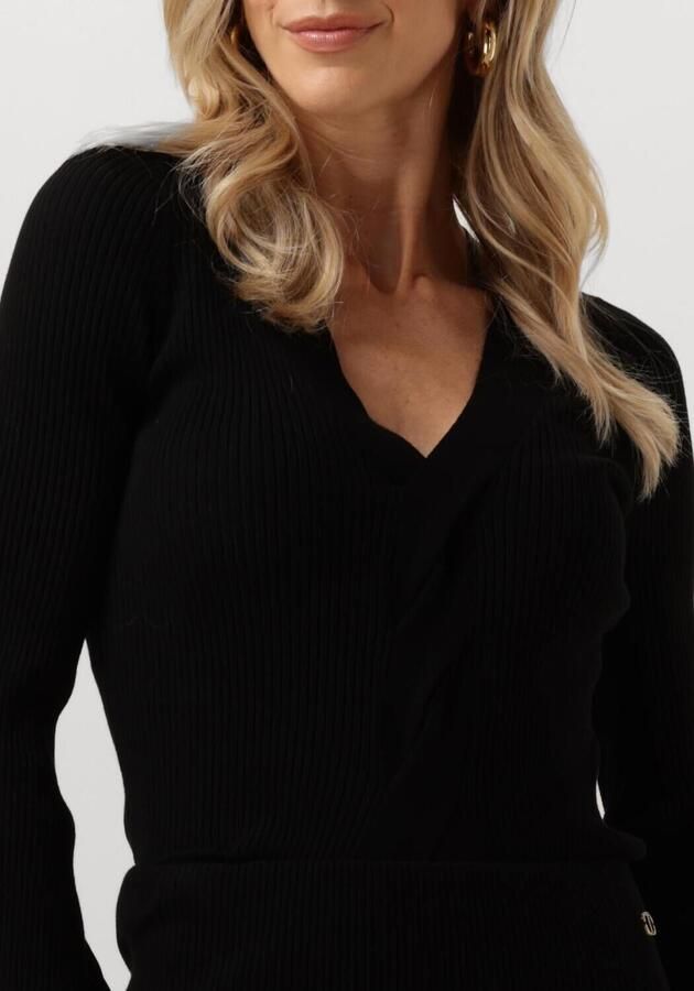 Twinset Zwarte V-hals Sweaters met Geribbelde Details Black Dames - Foto 2