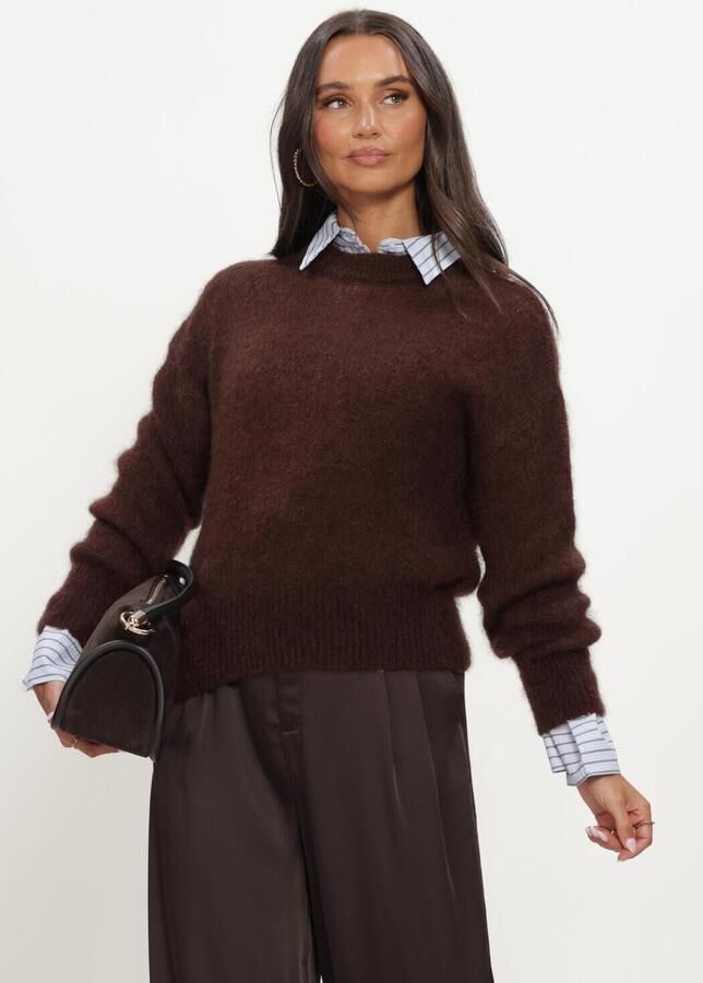 TWNS Dames Truien & Vesten Solid Long-sleeve Round Neck Sweater Bruin