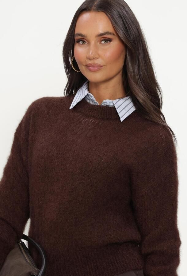 TWNS Dames Truien & Vesten Solid Long-sleeve Round Neck Sweater Bruin - Foto 4