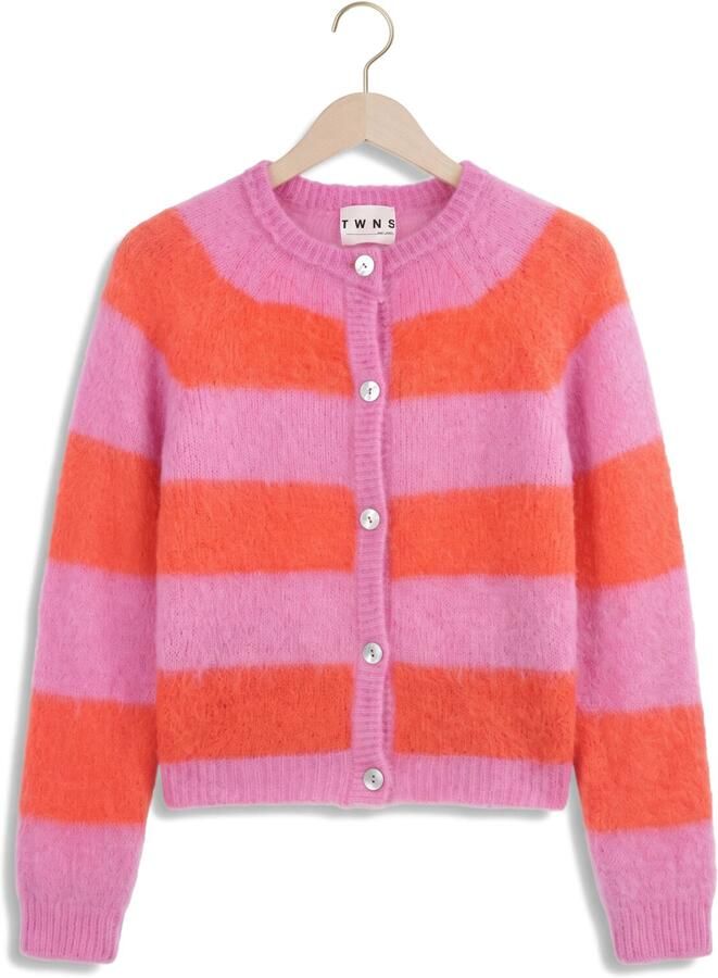 TWNS Dames Truien & Vesten Striped Buttoned Round Neck Long-sleeve Cardigan Roze - Foto 2