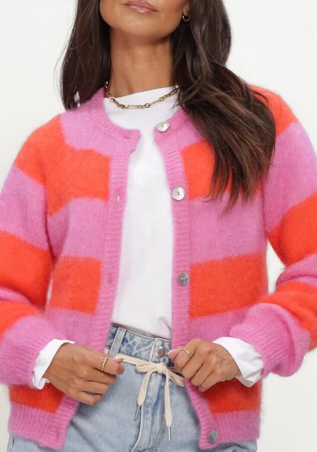 TWNS Dames Truien & Vesten Striped Buttoned Round Neck Long-sleeve Cardigan Roze - Foto 4
