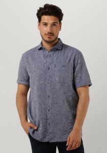 Vanguard Blauwe Casual Overhemd Short Sleeve Shirt Linen Cotton Blend
