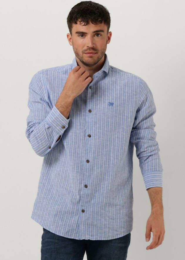 VANGUARD Heren Overhemden Long Sleeve Shirt Linen Cotton Blend Stripe Lichtblauw