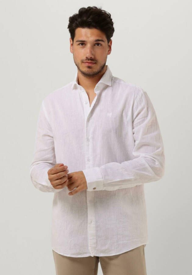 VANGUARD Heren Overhemden Long Sleeve Shirt Linen Cotton Blend Wit