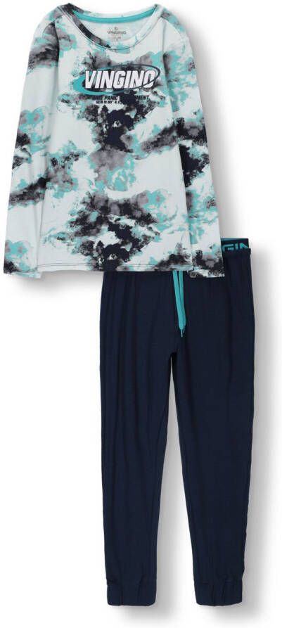 Vingino pyjama Walendino met all over print lichtblauw donkerblauw