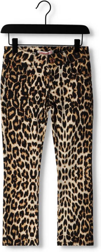 VINGINO flared broek Sophia met panterprint bruin Meisjes Stretchkatoen 152