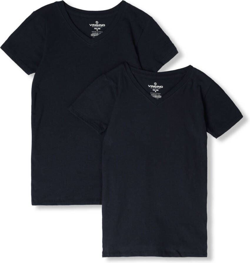 VINGINO basic T-shirt set van 2 donkerblauw Jongens Stretchkatoen V-hals 110 116