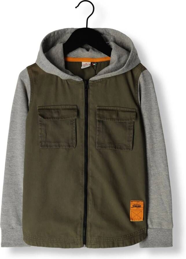 VINGINO sweatvest Leco groen grijs Jongens Katoen Capuchon Effen 176