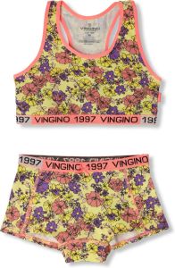 Vingino bh-top + short met bloemenprint geel roze