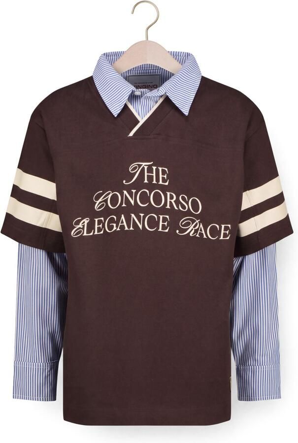Vingino oversized longsleeve met backprint donkerbruin blauw wit Jongens Katoen Klassieke kraag