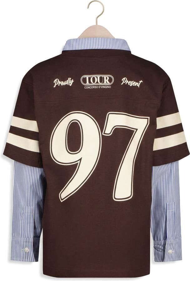 Vingino oversized longsleeve met backprint donkerbruin blauw wit Jongens Katoen Klassieke kraag - Foto 2