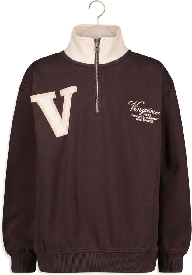 Vingino oversized sweater met tekst donkerbruin beige