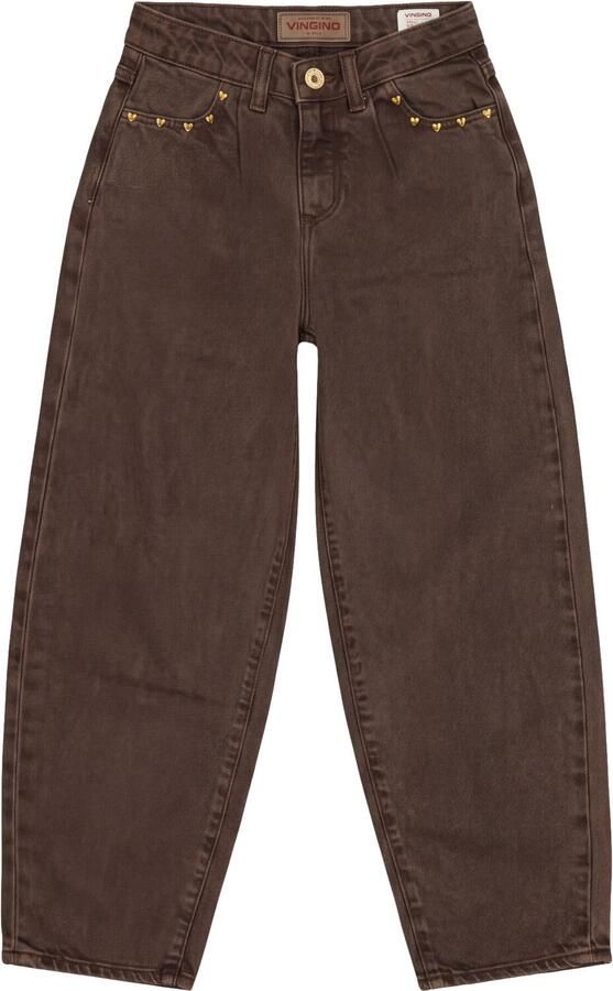 Vingino Camilla barrel jeans met studs donkerbruin