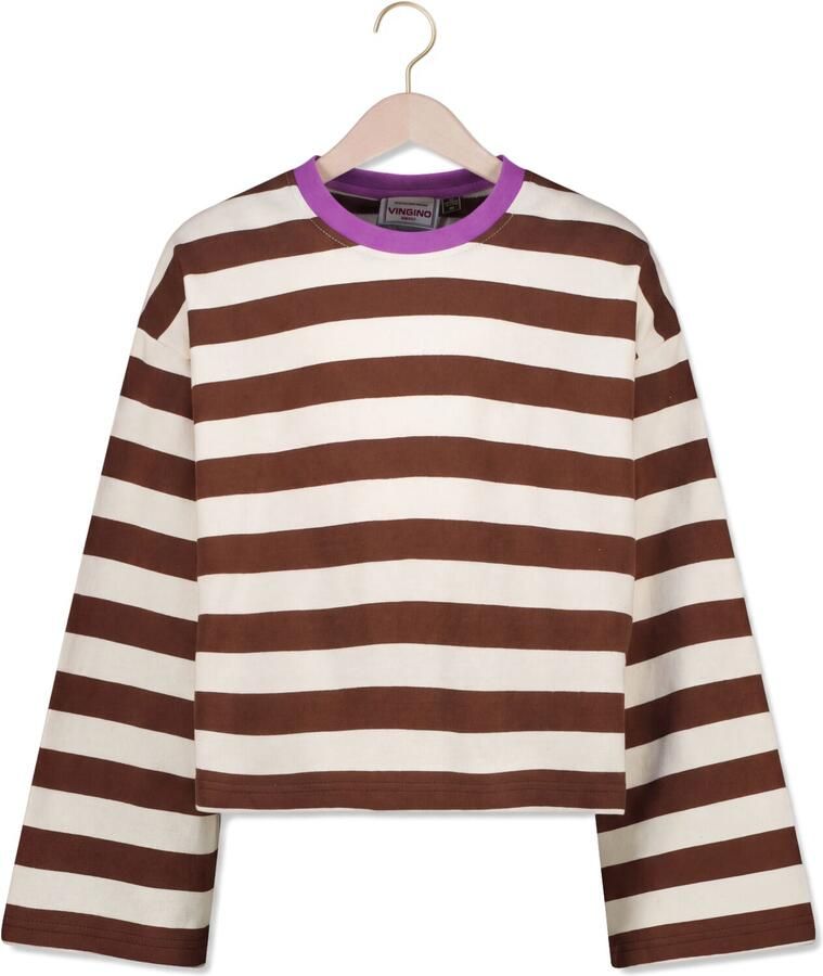 Vingino rechtvallende gestreepte longsleeve donkerbruin